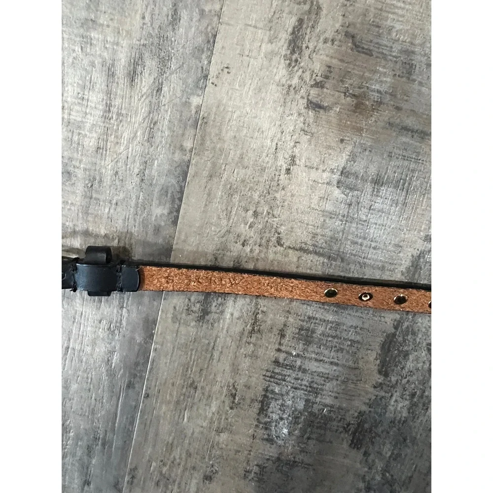 J.Crew Black Leather Skinny Studded Belt Gold Hardware Slim 35 Inch